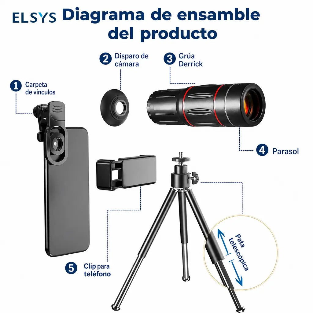 Lente telefoto 28X-36X para celular con clip universal para fotos y videos HD en conciertos, viajes, aves y paisajes lejanos
