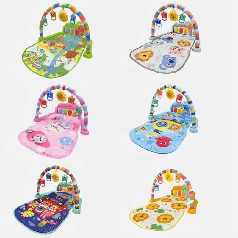 Tapete de Juego Educativo Colorido para Bebés con Piano Musical y Juguetes Colgantes, Alfombra de Poliéster Lavable
