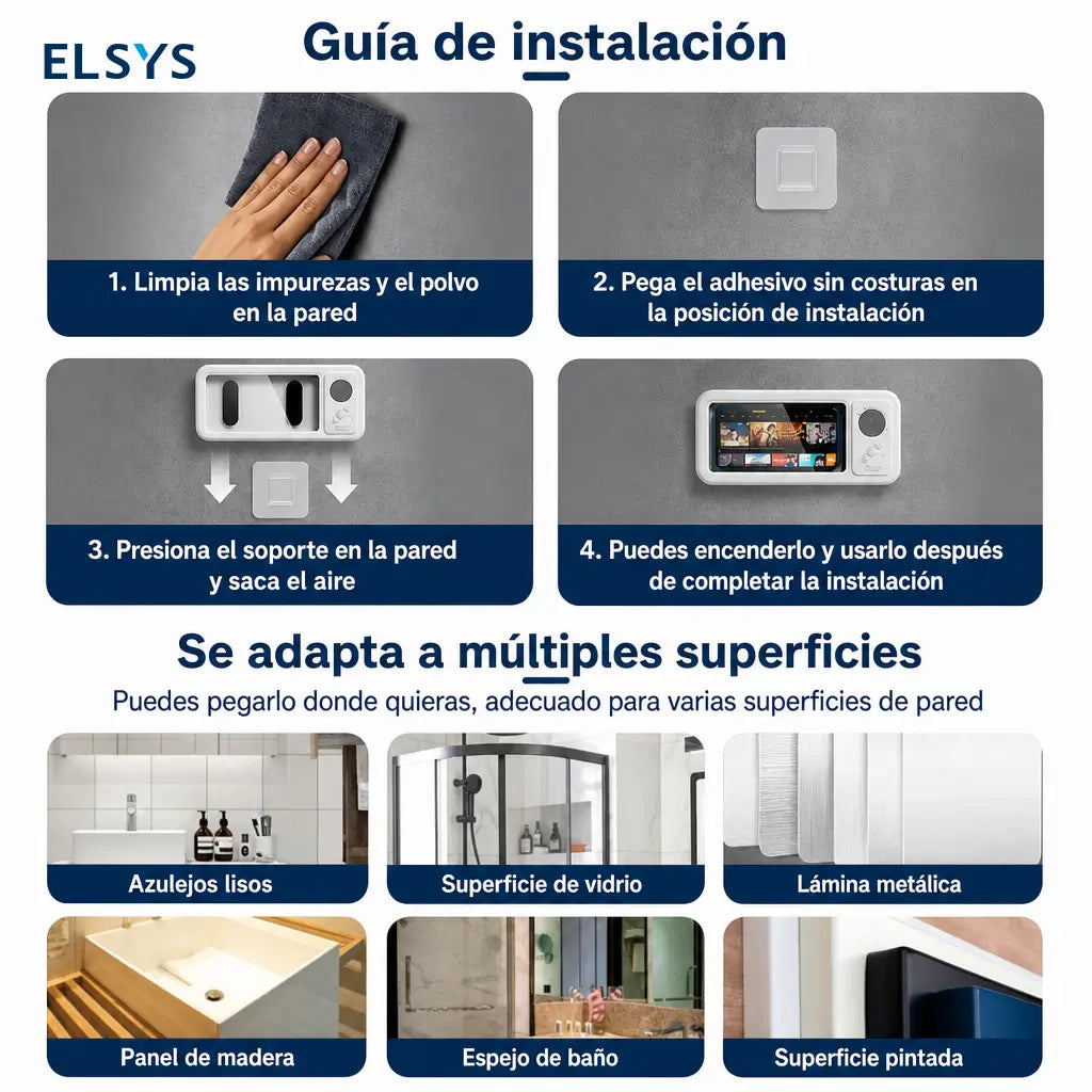 Soporte impermeable para celular con bocina Bluetooth y rotación 360° para ver videos en regadera o cocina sin usar las manos