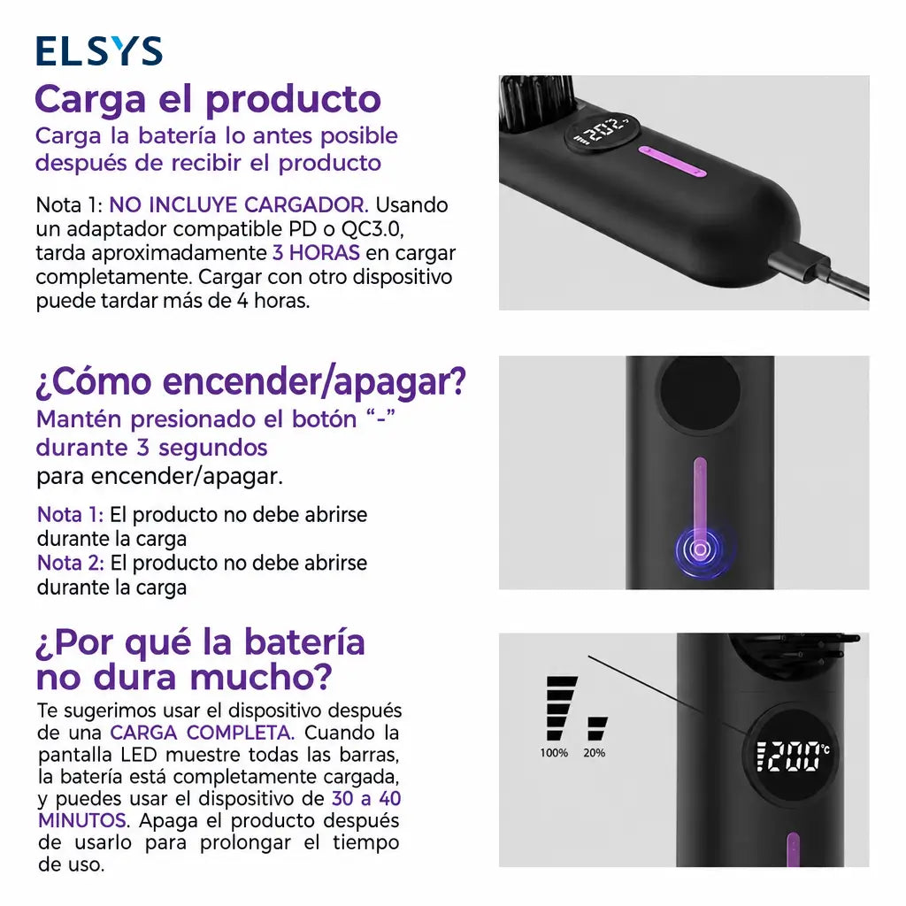 Cepillo alaciador inalámbrico 2 en 1 con USB-C y 7 temperaturas para cabello fino en casa, oficina, escuela o viaje