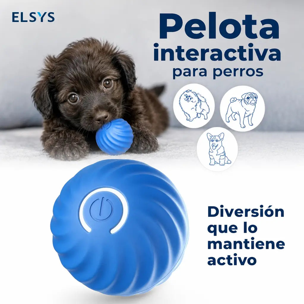 Pelota interactiva recargable para mascotas con movimiento automático y sonido, ideal para juego diario de perros pequeños y gatos en casa