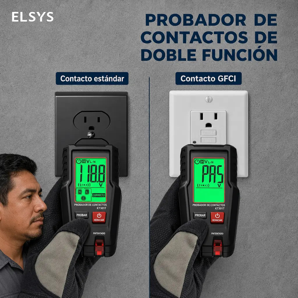 Probador de contactos GFCI con pantalla LCD, detector de fallas de cableado para tomas 110V/120V en casa y mantenimiento eléctrico seguro