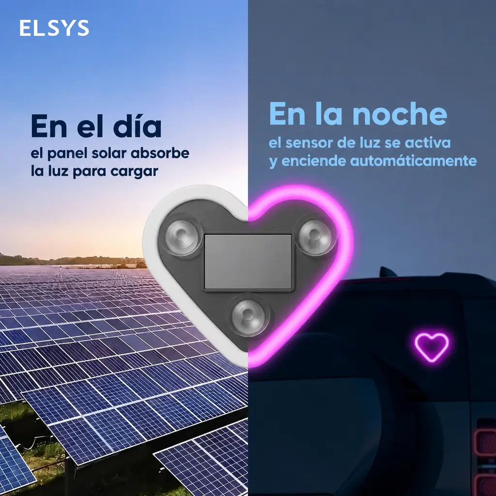 Luz LED neón solar en forma de corazón para pilar C, decoración interior inalámbrica para personalizar tu auto moderna y ecológica