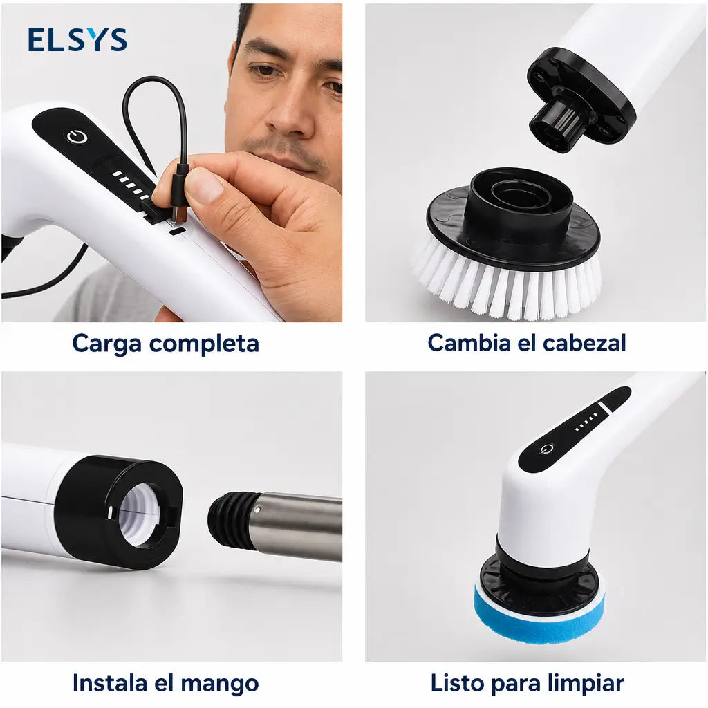Cepillo eléctrico giratorio 7 en 1 inalámbrico con doble velocidad para limpiar baños, pisos, tinas, tapetes y techos en casa fácilmente