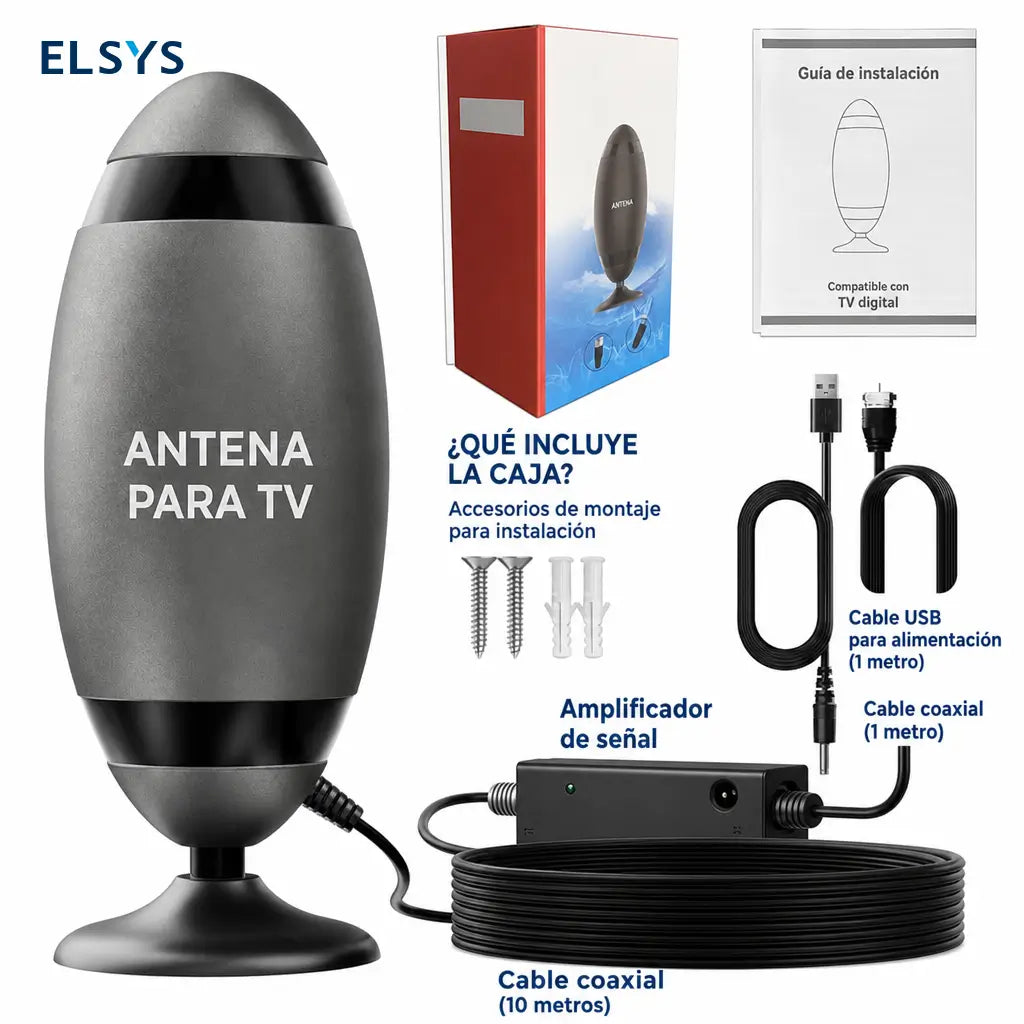 Antena digital interior para Smart TV con señal 360° amplificada, recepción 4K HD y fácil instalación en departamentos sin mensualidades