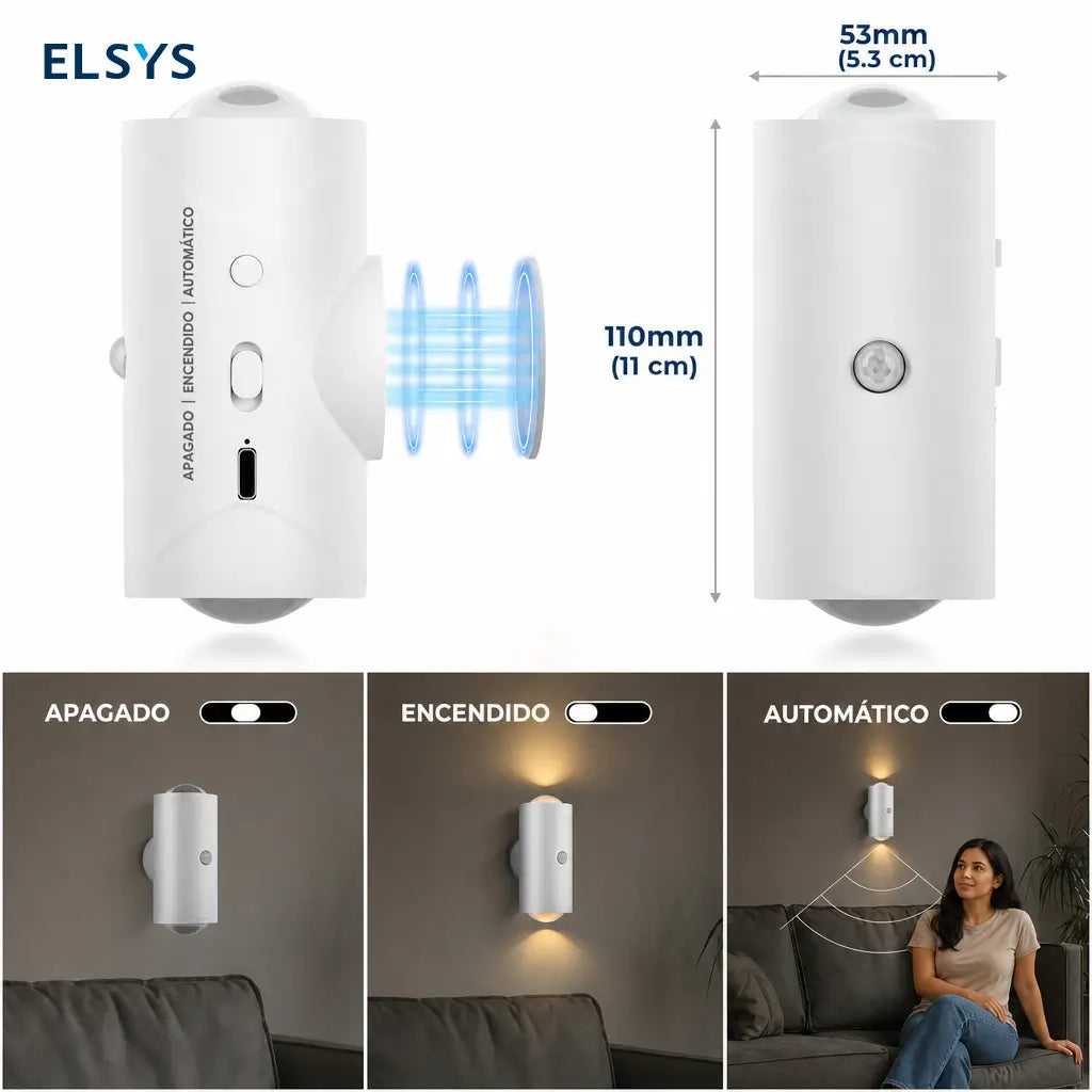 Lámpara LED nocturna recargable con sensor de movimiento y luz RGB regulable, instalación magnética para recámara, escaleras, pasillos y entrada hogar