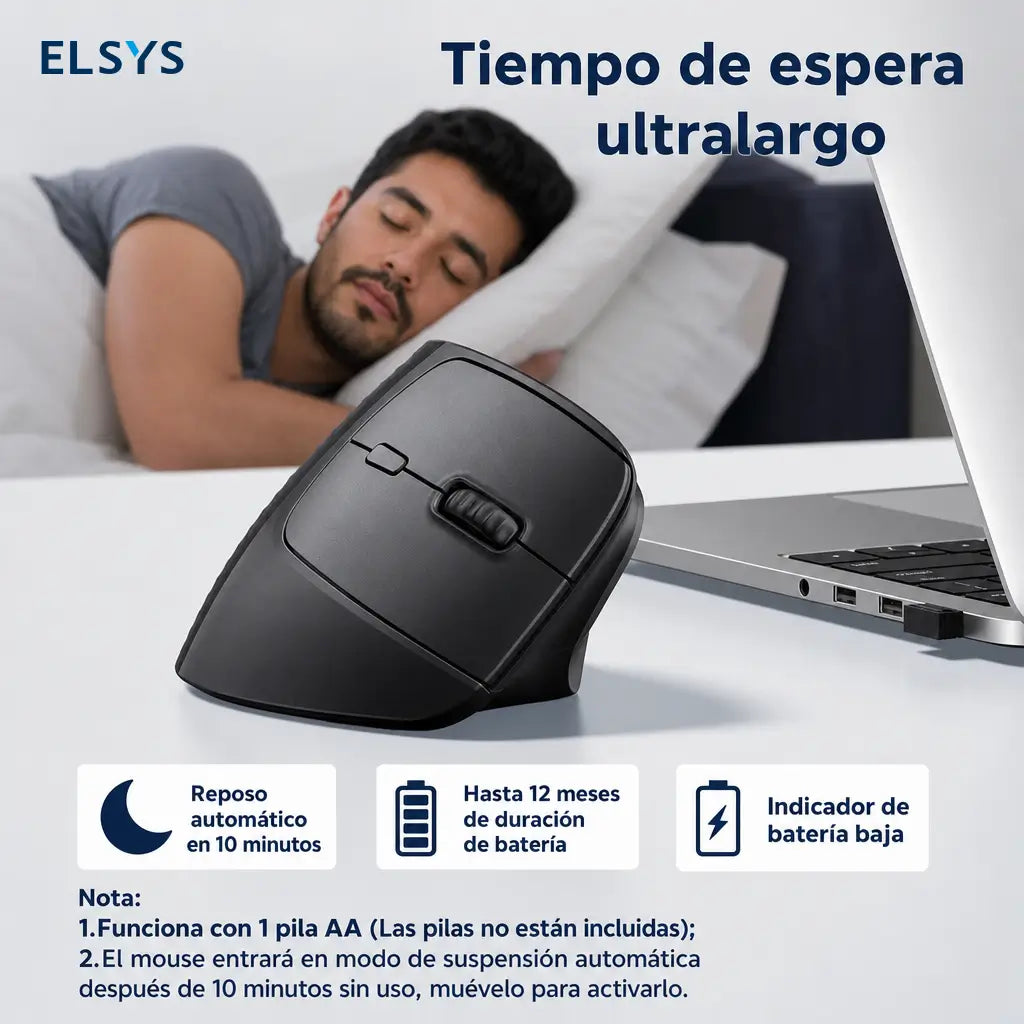 Mouse vertical ergonómico inalámbrico 2.4G con 5 botones, 4000 DPI ajustable y clic silencioso para oficina, laptop y computadora diaria