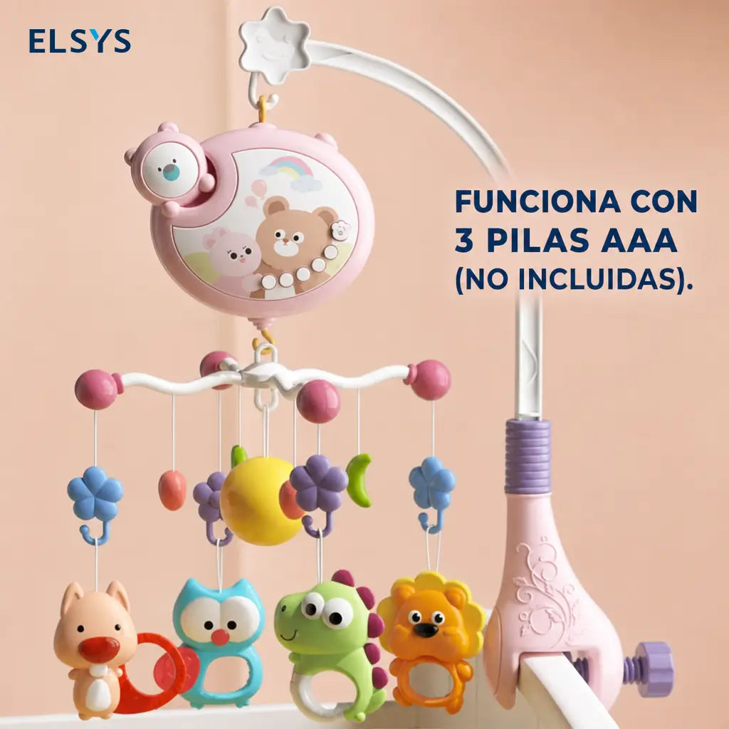 Carrusel musical para cuna y moisés con luces, proyección, temporizador, mordederas removibles y control remoto para bebés pequeños