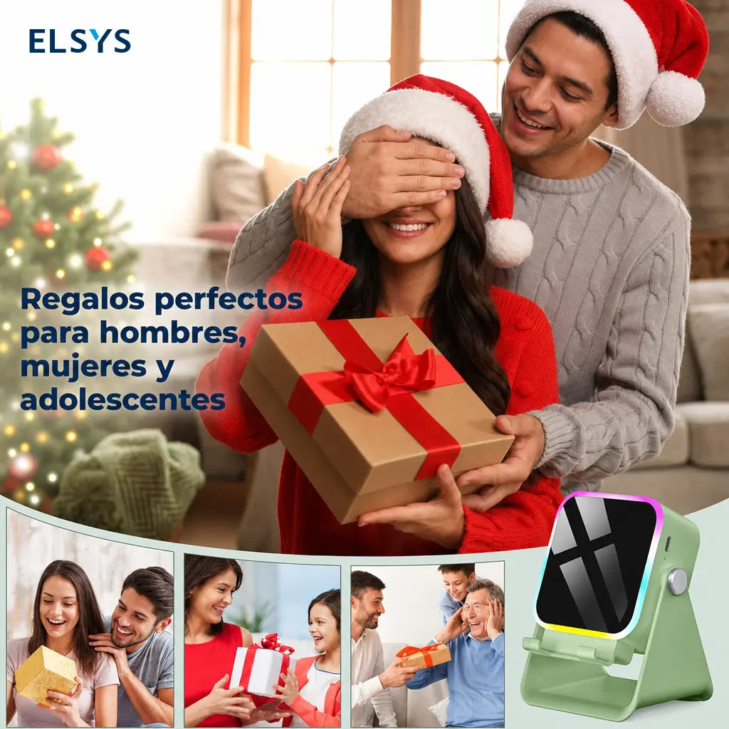 Bocina inalámbrica 5 en 1 con soporte ajustable 360°, luz RGB y power bank de 3500 mAh para celular y tablet en casa