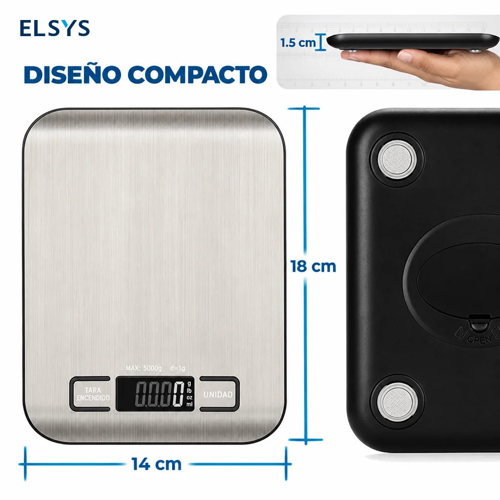 Báscula digital de cocina con tara y precisión de 1 g