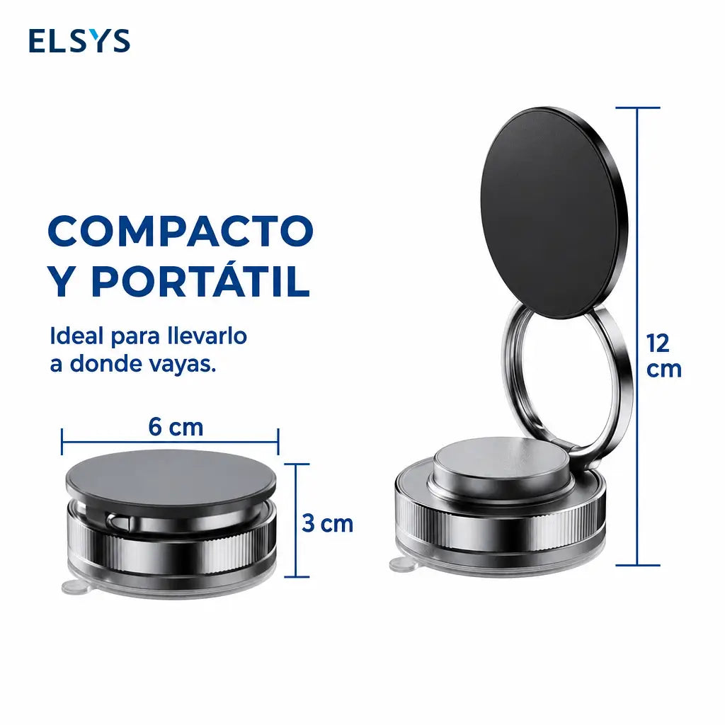 Soporte magnético para celular con ventosa al vacío, giro 360° y ajuste 180° para auto, espejo, gym y uso diario