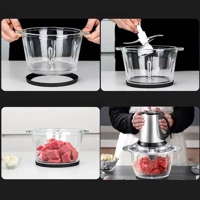 Procesador de Alimentos para Bebé y Molino de Carne de 2L - Incluye 2 Aspas y 2 Tazones Aptos para Lavavajillas, Motor de Cobre Puro para Papillas, Nueces y Carne, Diseño Silencioso y Libre de BPA
