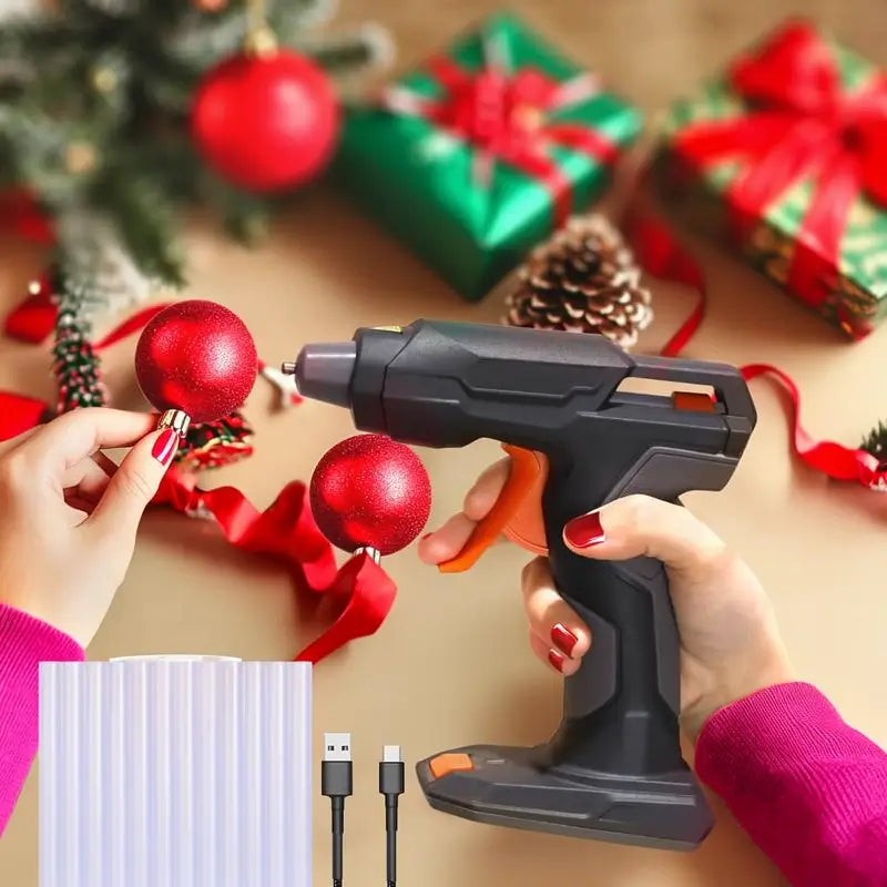 Pistola de Silicón Inalámbrica Recargable USB-C con 25 Mini Barras de Adhesivo - Kit para Manualidades y Regalo de San Valentín, Antigoteo y Ergonómica