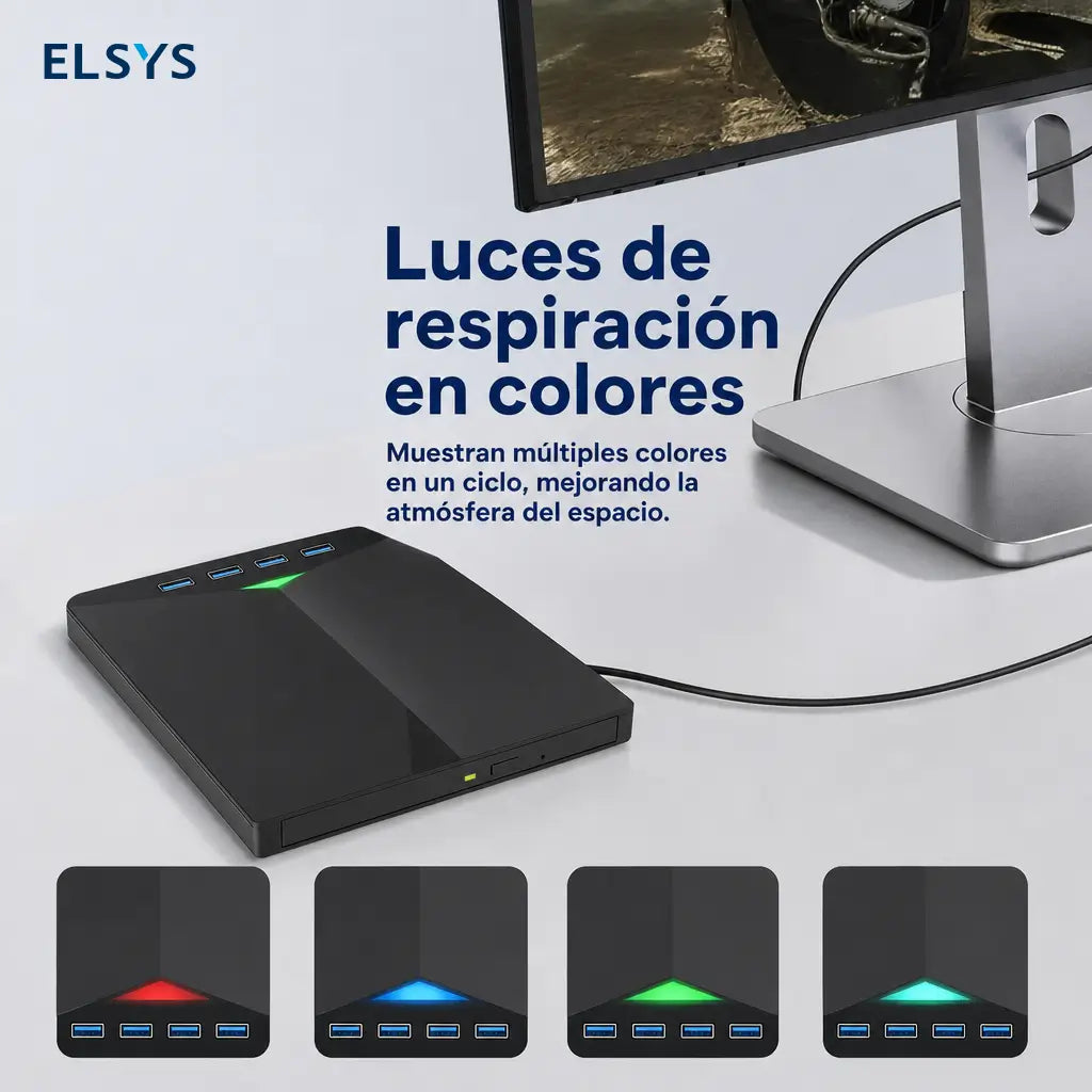 Unidad de DVD externa 7 en 1 con USB 3.0 y USB-C para laptop, PC y respaldo de discos en casa u oficina