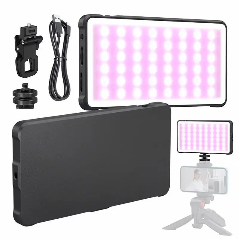 Lámpara de Fotografía Recargable USB, Luz RGB con Cambio de Color, Iluminación Portátil para Cámara, Luz para Selfie de Viaje, Ideal para Streaming y Vlogs, Accesorios para Cámara