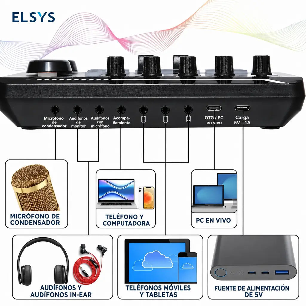 Interfaz de audio F998 con mezclador DJ y cambiador de voz para streaming, karaoke, podcast y gaming en PC portátil recargable