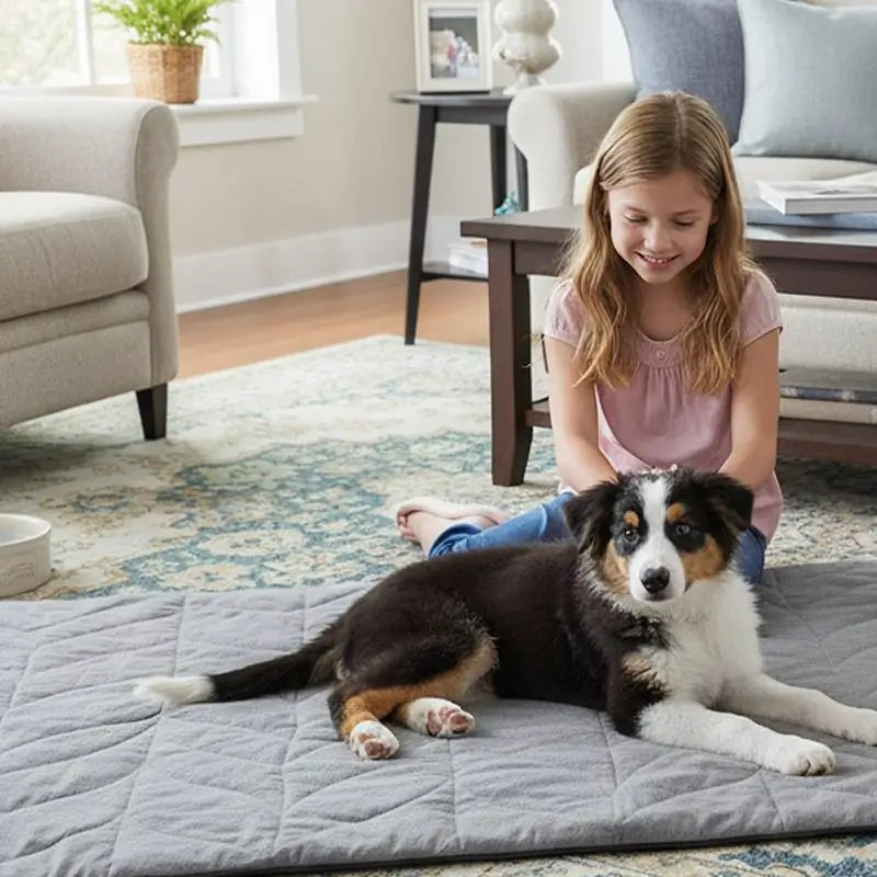 Tapete Térmico para Perros y Gatos con Calefacción Abdominal – Diseño de Seguridad de 7 Capas, Protección contra Sobrecalentamiento, Cable Resistente a Mordidas, Impermeable y Lavable