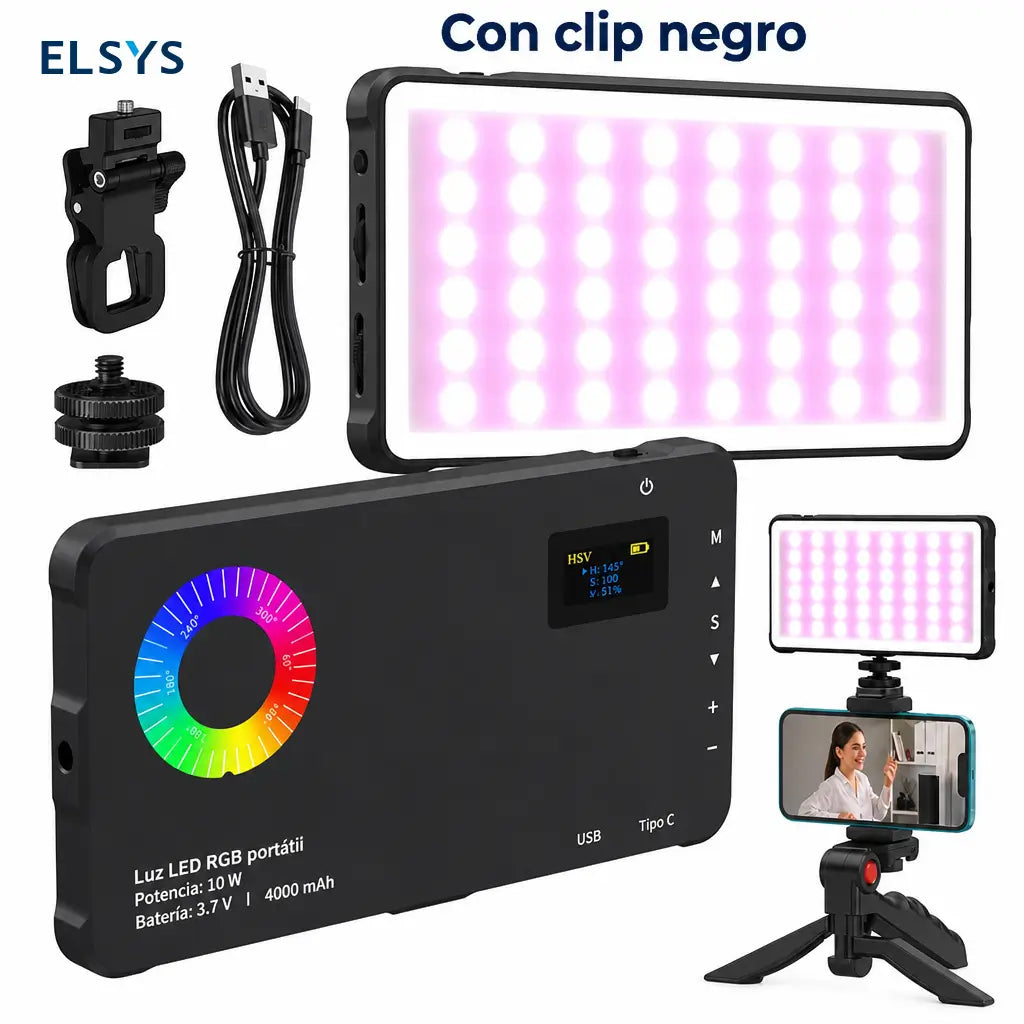 Luz fotográfica RGB recargable por USB 4000mAh compacta para cámara de celular, streaming en vivo y vlogs de viaje creativos diarios
