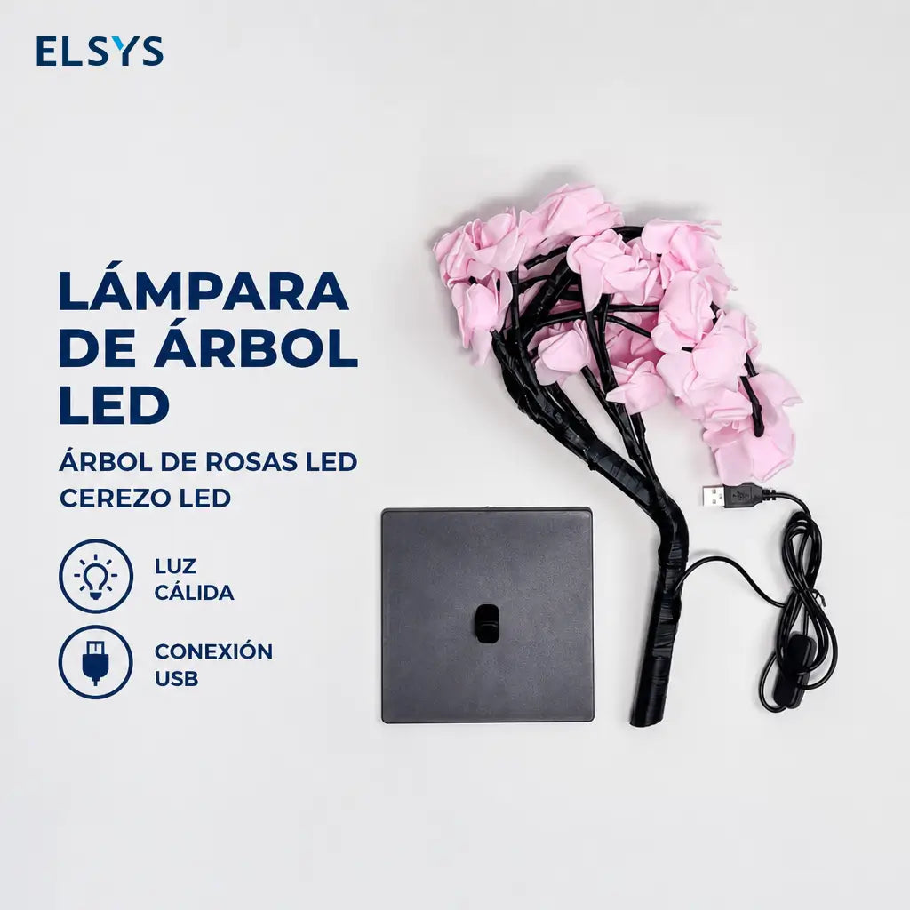 Lámpara de mesa USB en forma de árbol con rosas LED, luz cálida decorativa para recámara, buró y regalo romántico especial