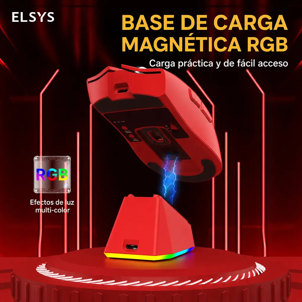 Mouse gamer inalámbrico X11 con base de carga, luz RGB y sensor óptico para juego competitivo y trabajo productivo en casa u oficina
