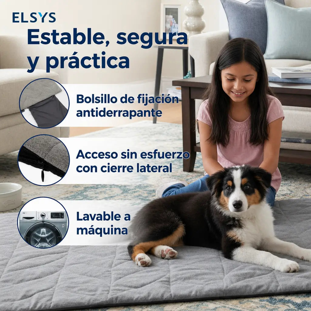 Tapete térmico para perros y gatos con 2 temperaturas, funda lavable y cable antimordidas para cama, jaula o kennel