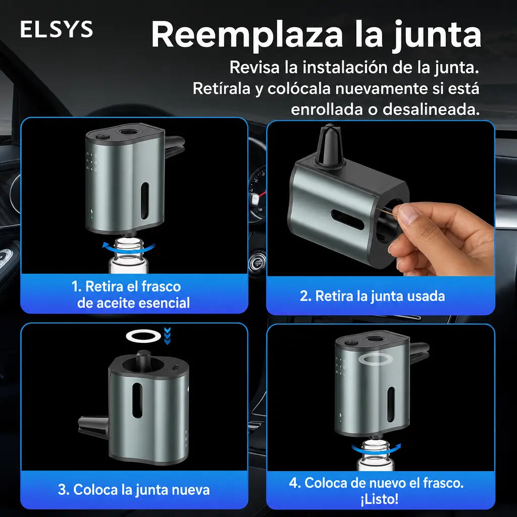Difusor aromático inteligente para auto con 3 niveles de fragancia, batería 45 días y clip para ventilación