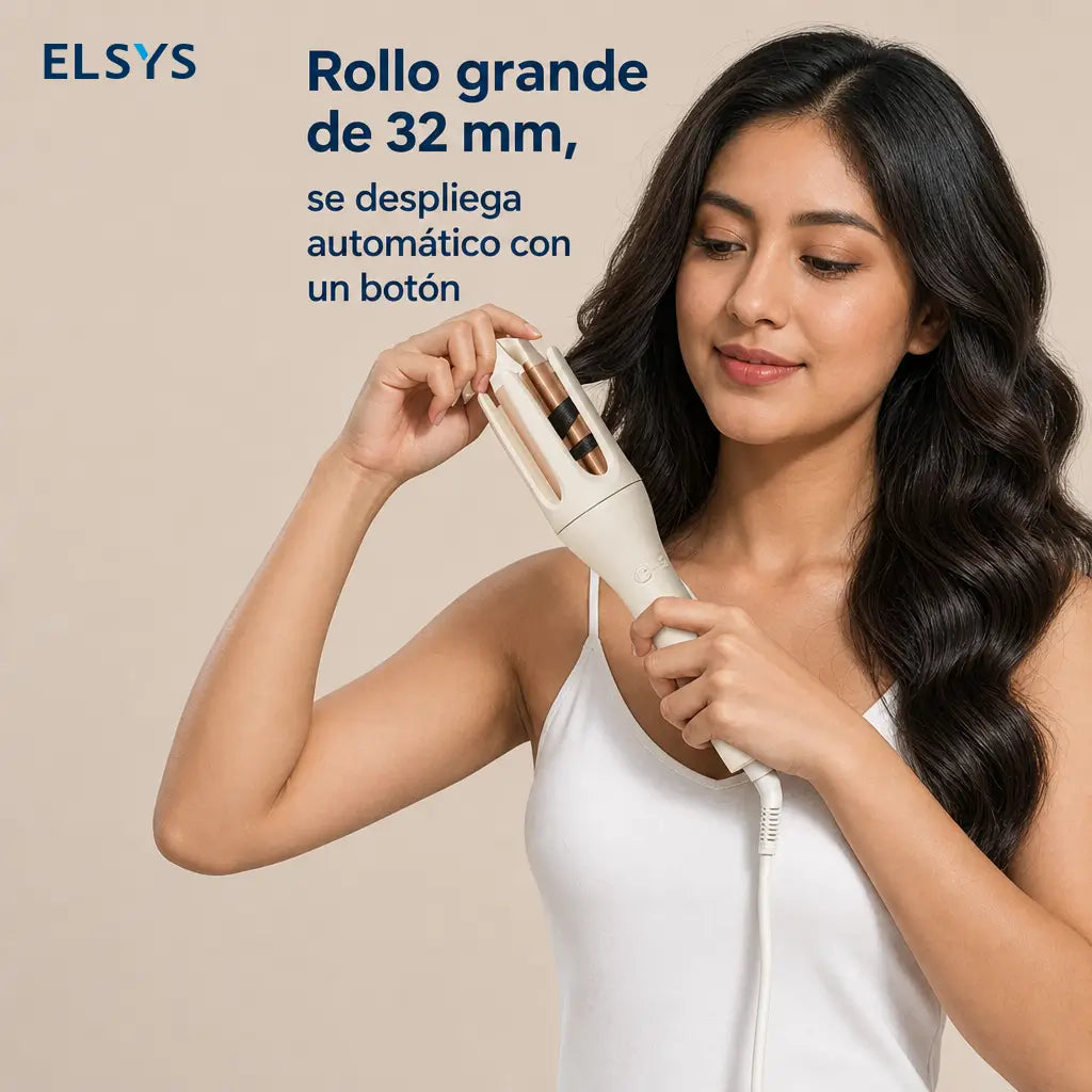 Rizador automático de cabello 32 mm con cerámica de turmalina, 3 temperaturas y giro 360° para ondas fáciles en casa diarias